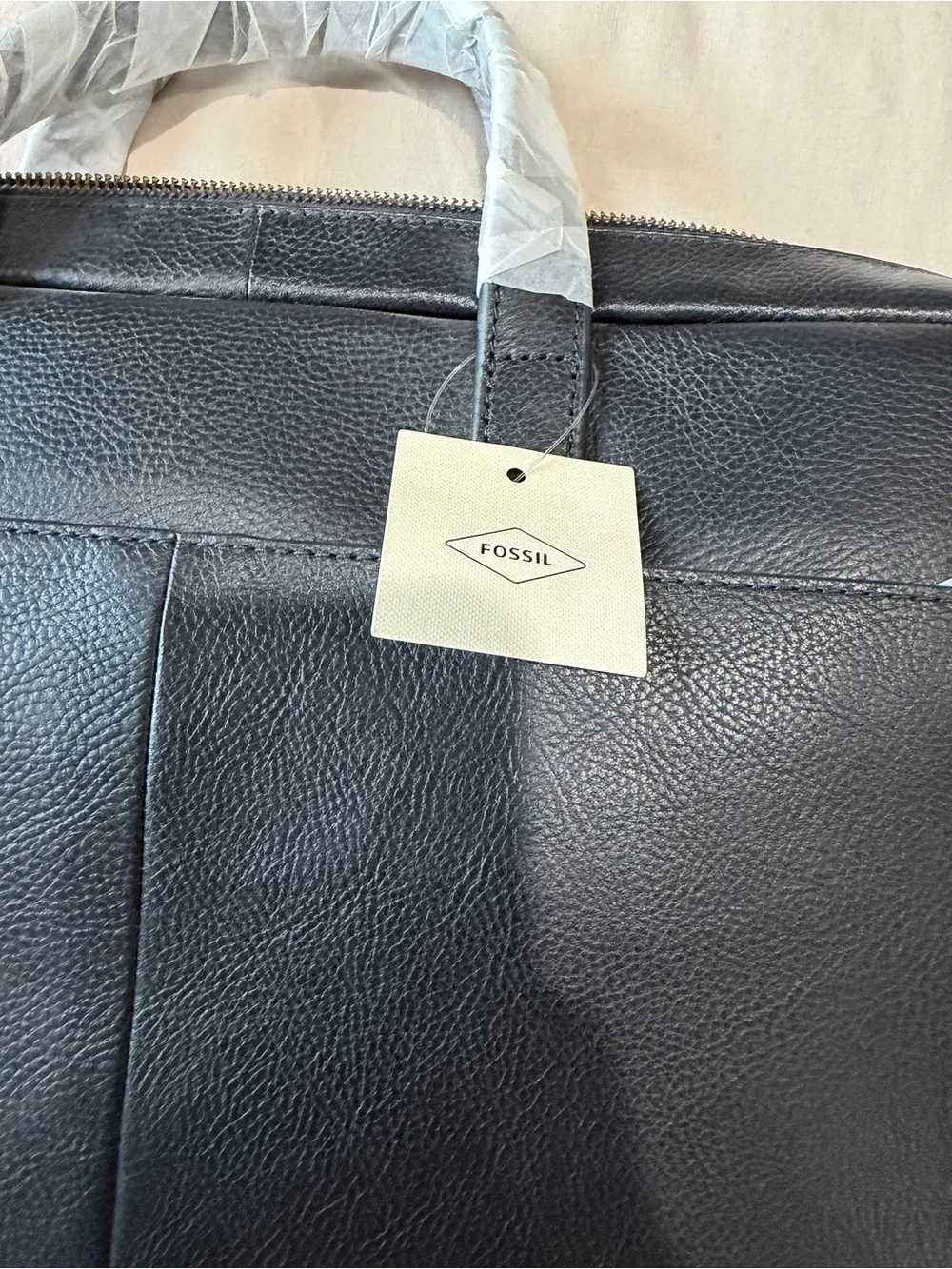 Fossil Black Leather Laptop Briefcase with Front Slip Pocket